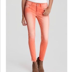 Free People Coral-Pink Cropped Weathered Jeans 25